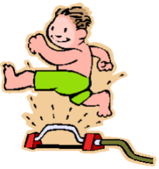 Boy jump sprinkler cartoon